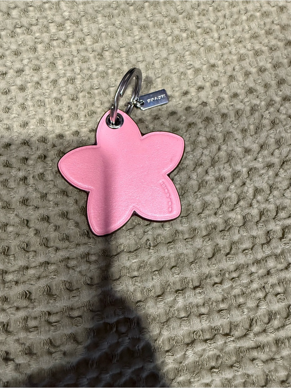Coach Pink Leather Flower Keychain Charm